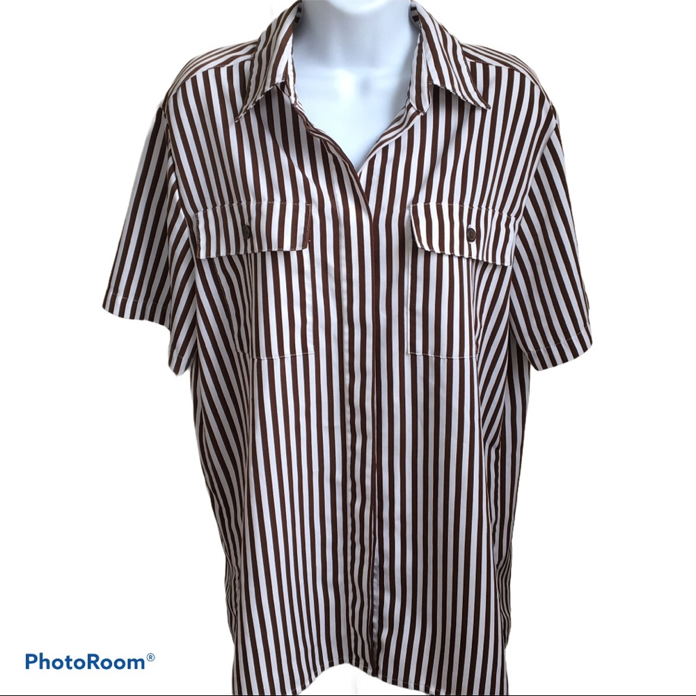 Christie & Jill Brown & White Striped Button Down